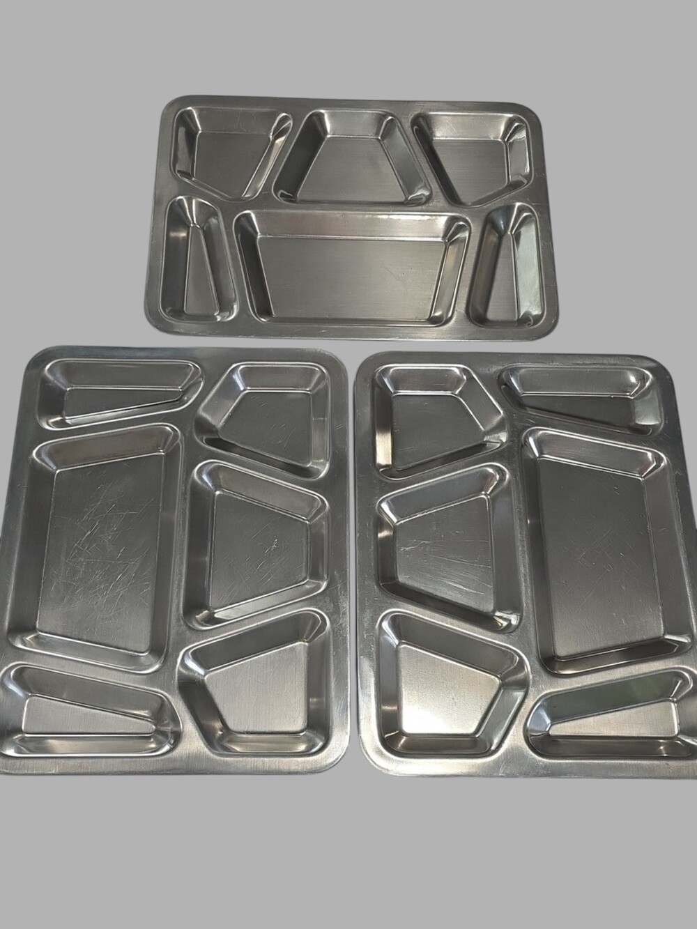 Vintage Lot of 3 WWII 1941 US Military Stainless Steel Mess Hall Trays T12